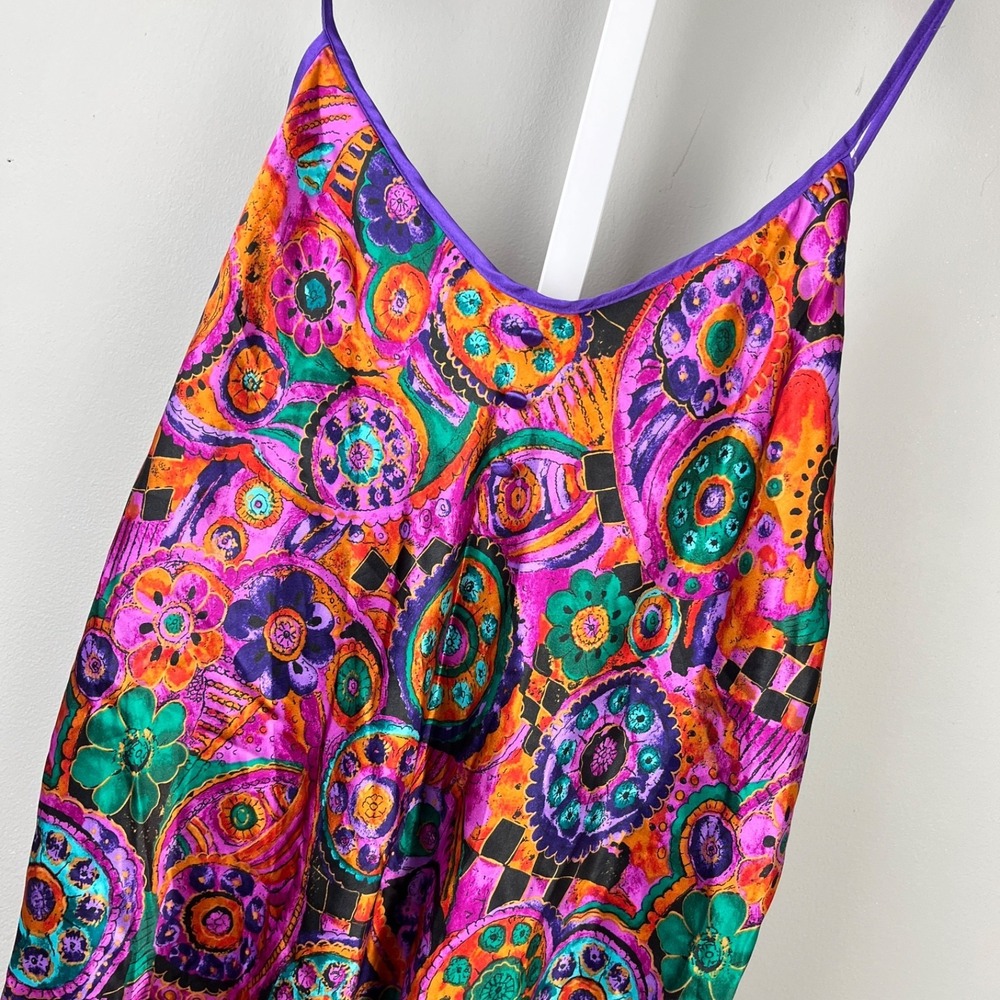 Vintage Inner Most Chemise Womens M Bright Flower Jewel Tone Satin Lingerie